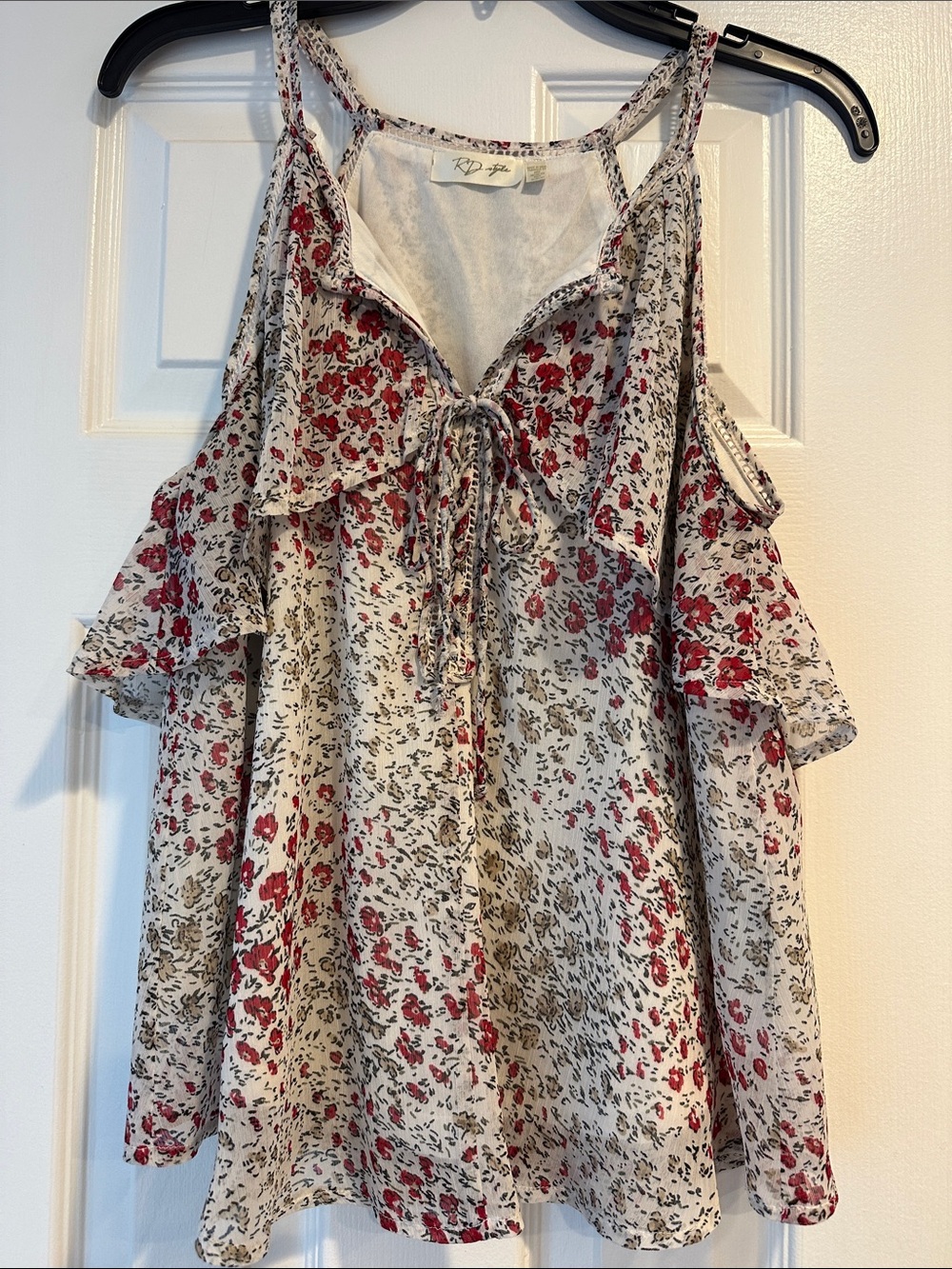 RD Style Cream Floral Cold-Shoulder Tie-Front Camisole